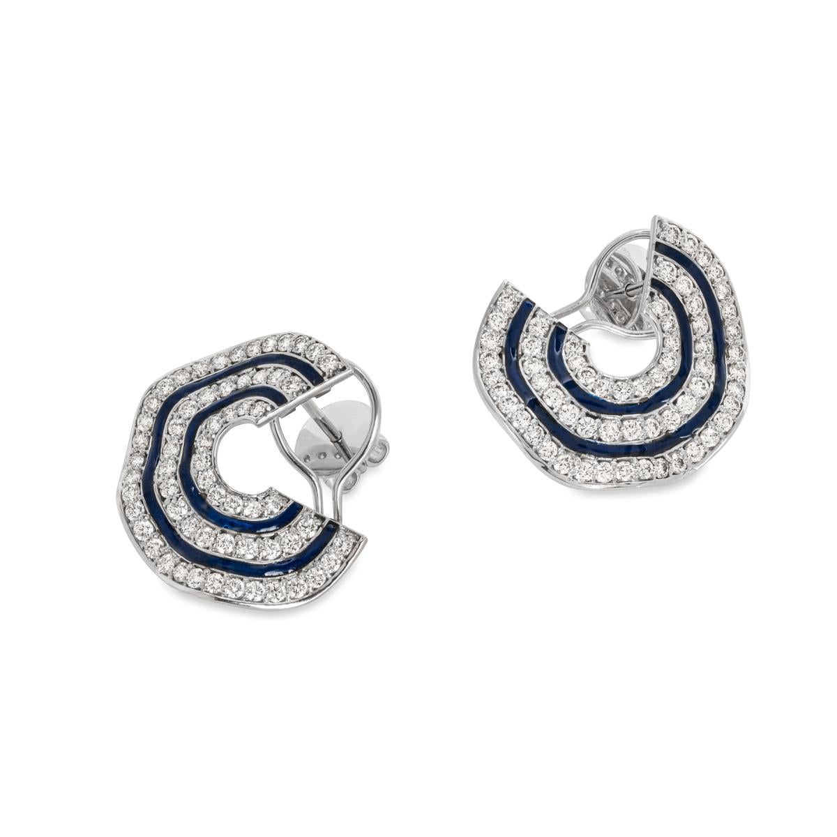 Round Cut Diamond and Enamel Earrings 3.28 Carat