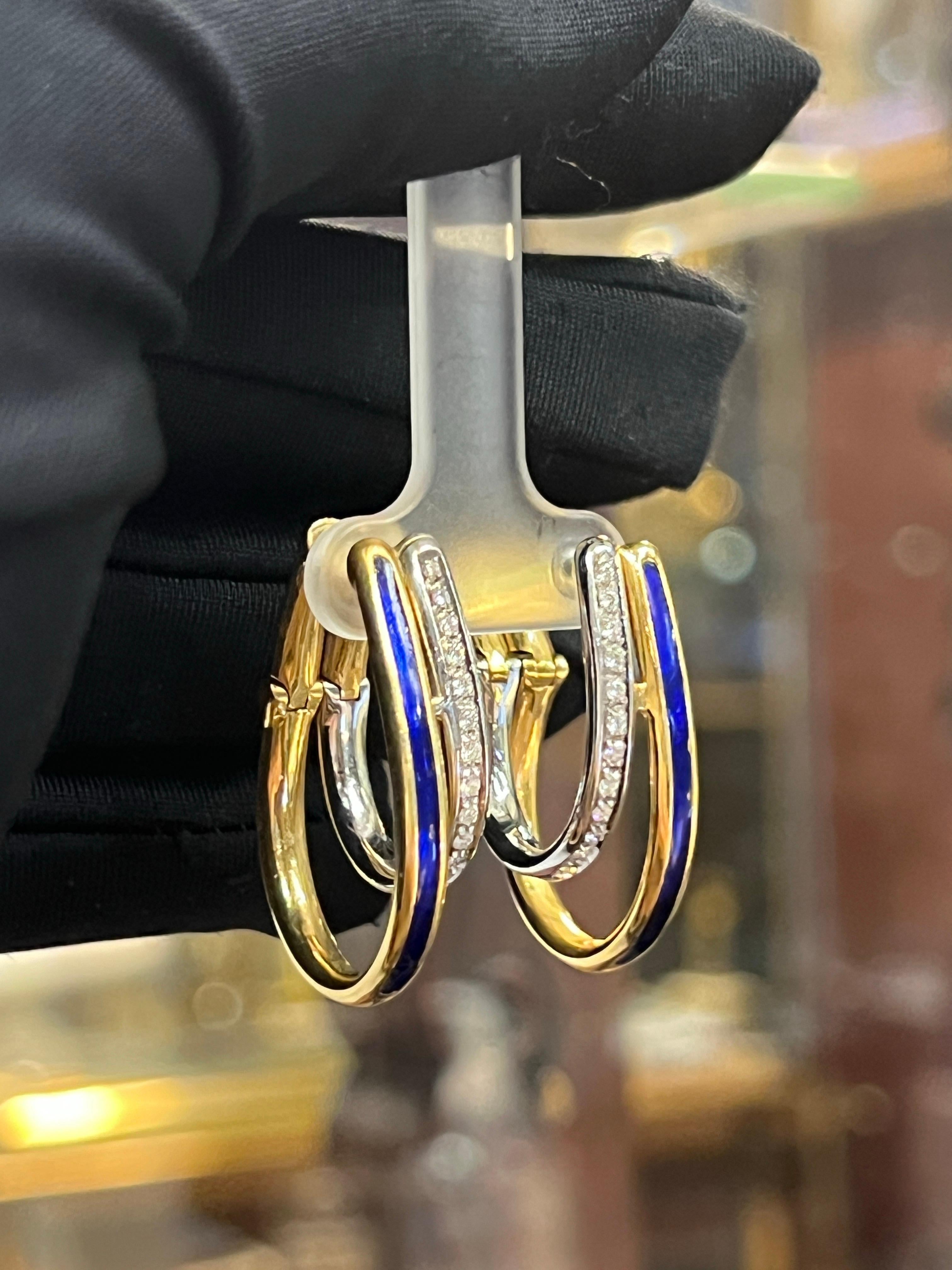 Round Cut Diamond and Enamel Earrings For Sale