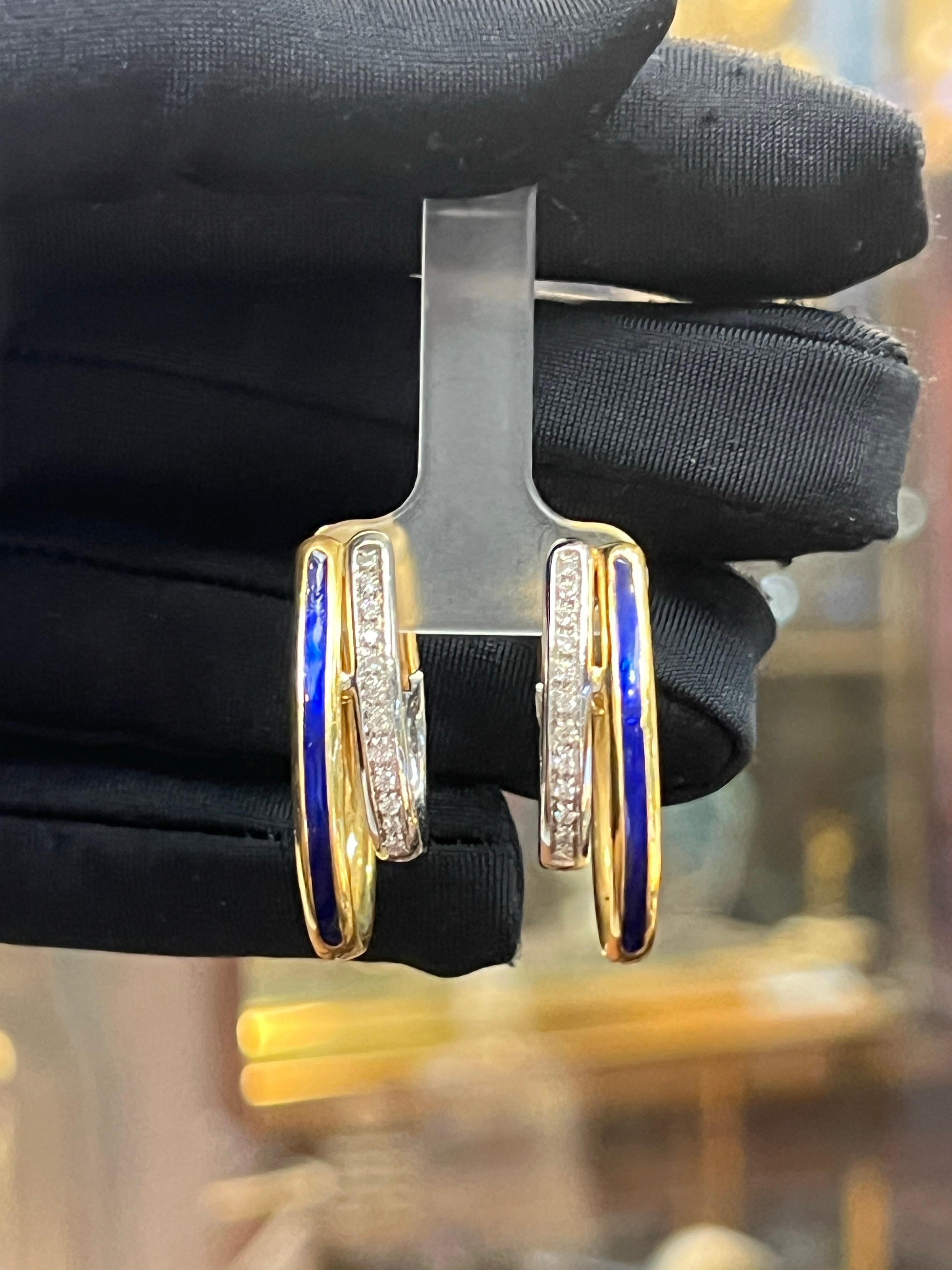 Diamond and Enamel Earrings In Excellent Condition For Sale In New York, NY