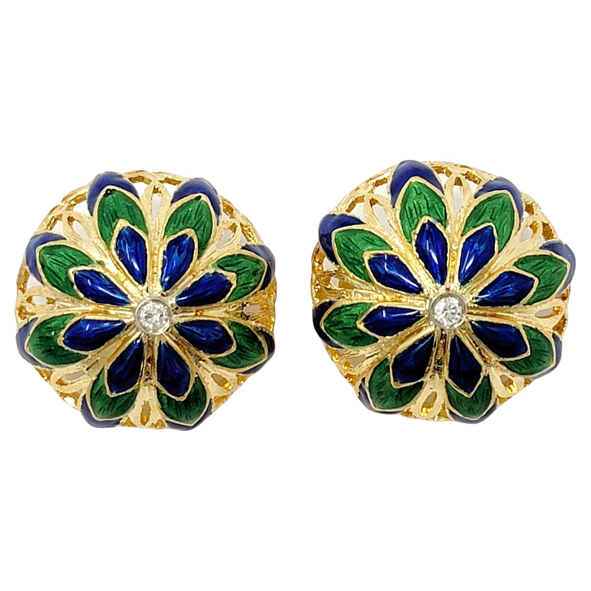 Diamond Gold Dome Clip Earrings For Sale at 1stDibs