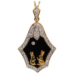 Diamond and Enamel Pendant in 18 Karat Gold