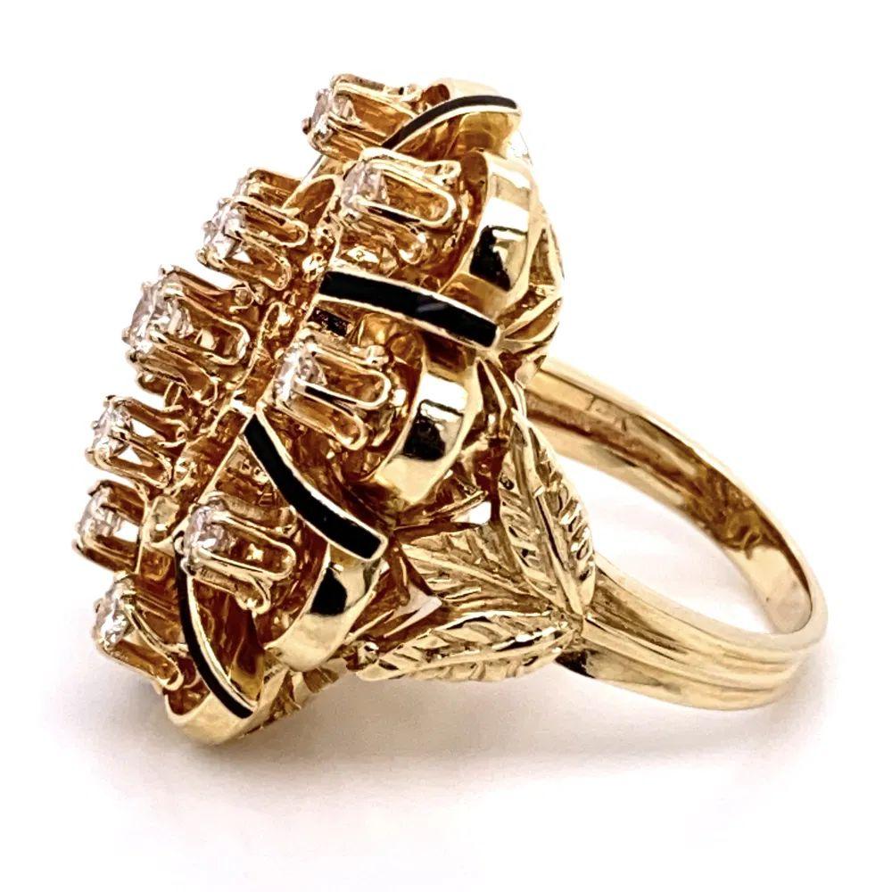 Diamond and Enamel Victorian Gold Cocktail Ring Estate Fine Jewelry For Sale 5