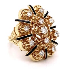 Diamond and Enamel Victorian Gold Cocktail Ring Estate Fine Jewelry