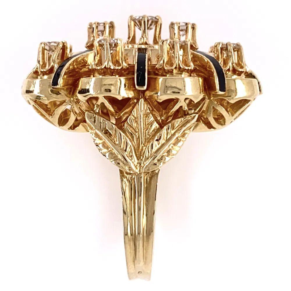 Diamond and Enamel Victorian Gold Cocktail Ring Estate Fine Jewelry In Excellent Condition For Sale In Montreal, QC