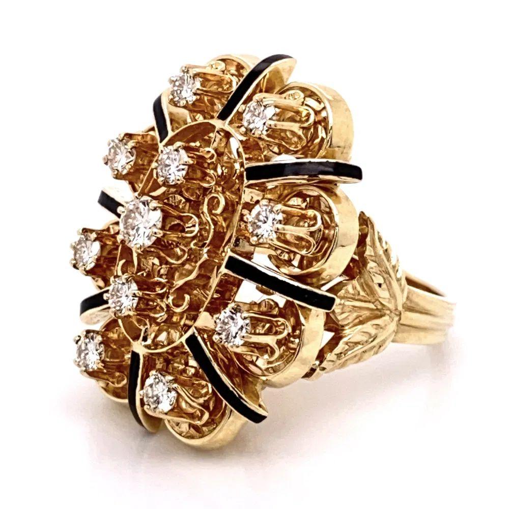 Women's Diamond and Enamel Victorian Gold Cocktail Ring Estate Fine Jewelry For Sale