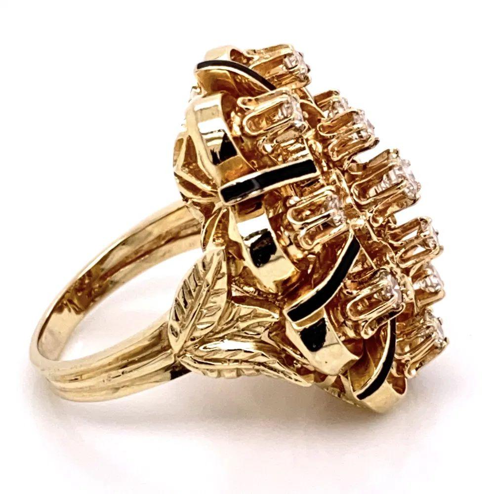 Diamond and Enamel Victorian Gold Cocktail Ring Estate Fine Jewelry For Sale 3