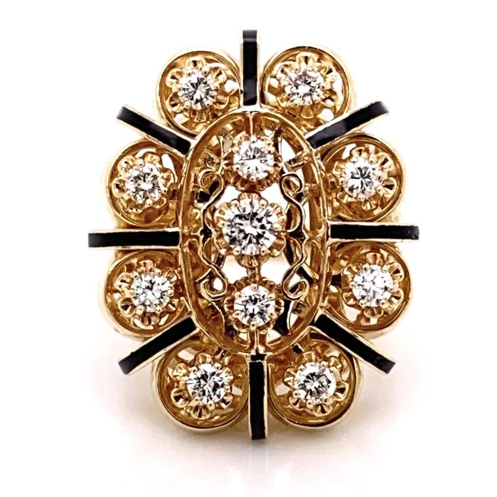 Diamond and Enamel Victorian Gold Cocktail Ring Estate Fine Jewelry For Sale 4