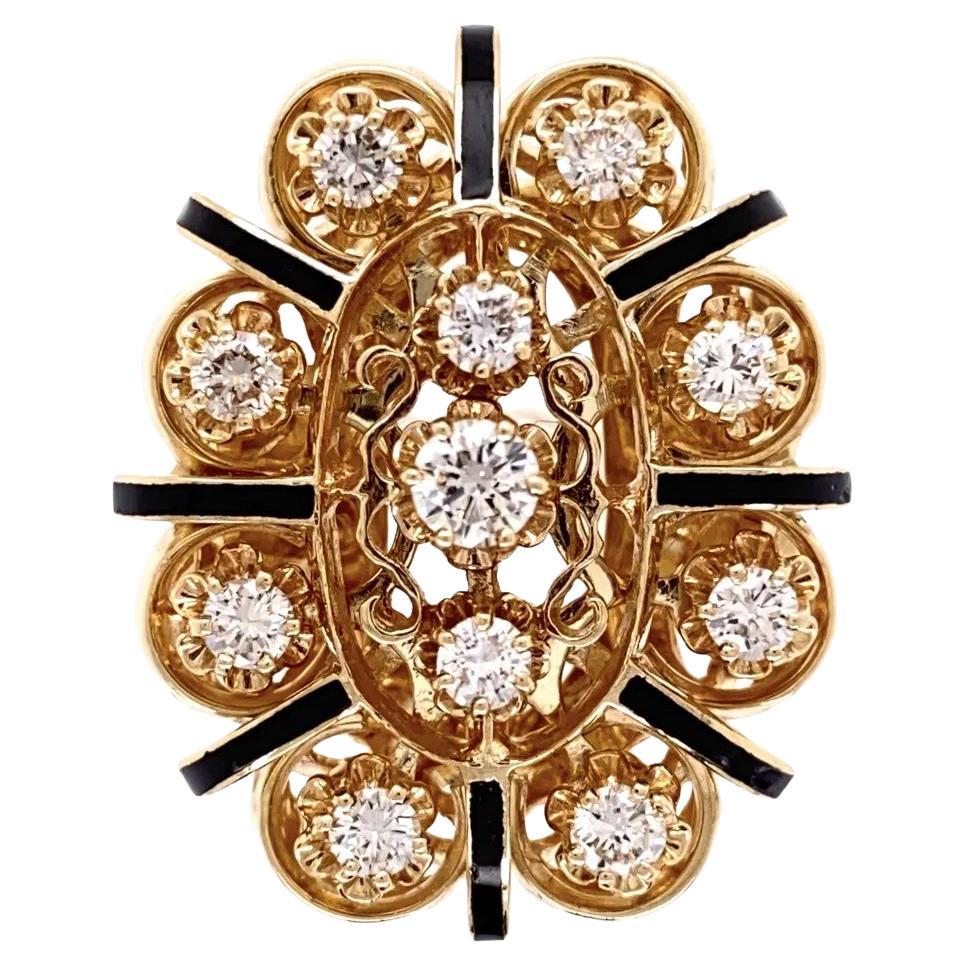 Diamond and Enamel Victorian Gold Cocktail Ring Estate Fine Jewelry For Sale
