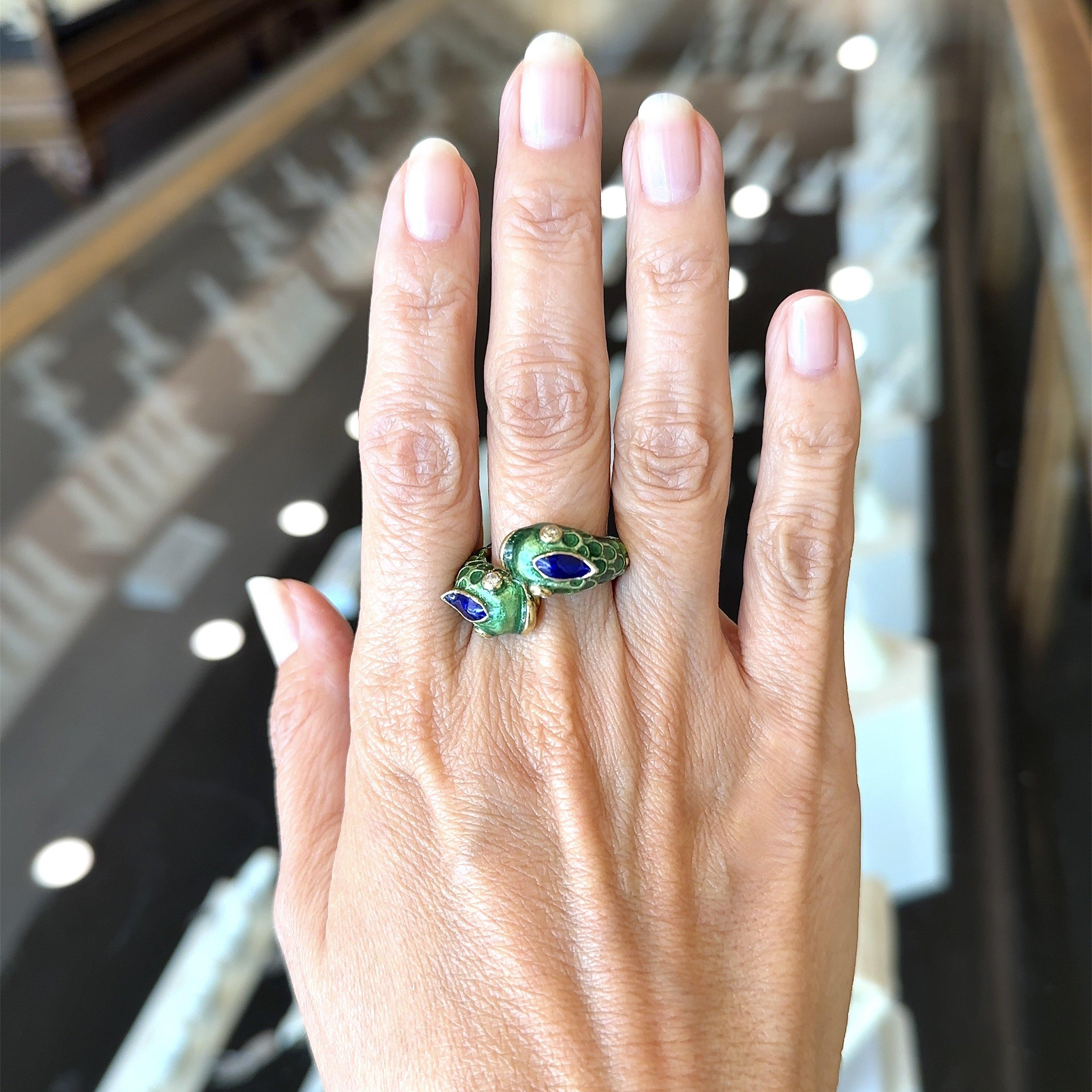Diamond and Enamel Vintage Fish Ring 5