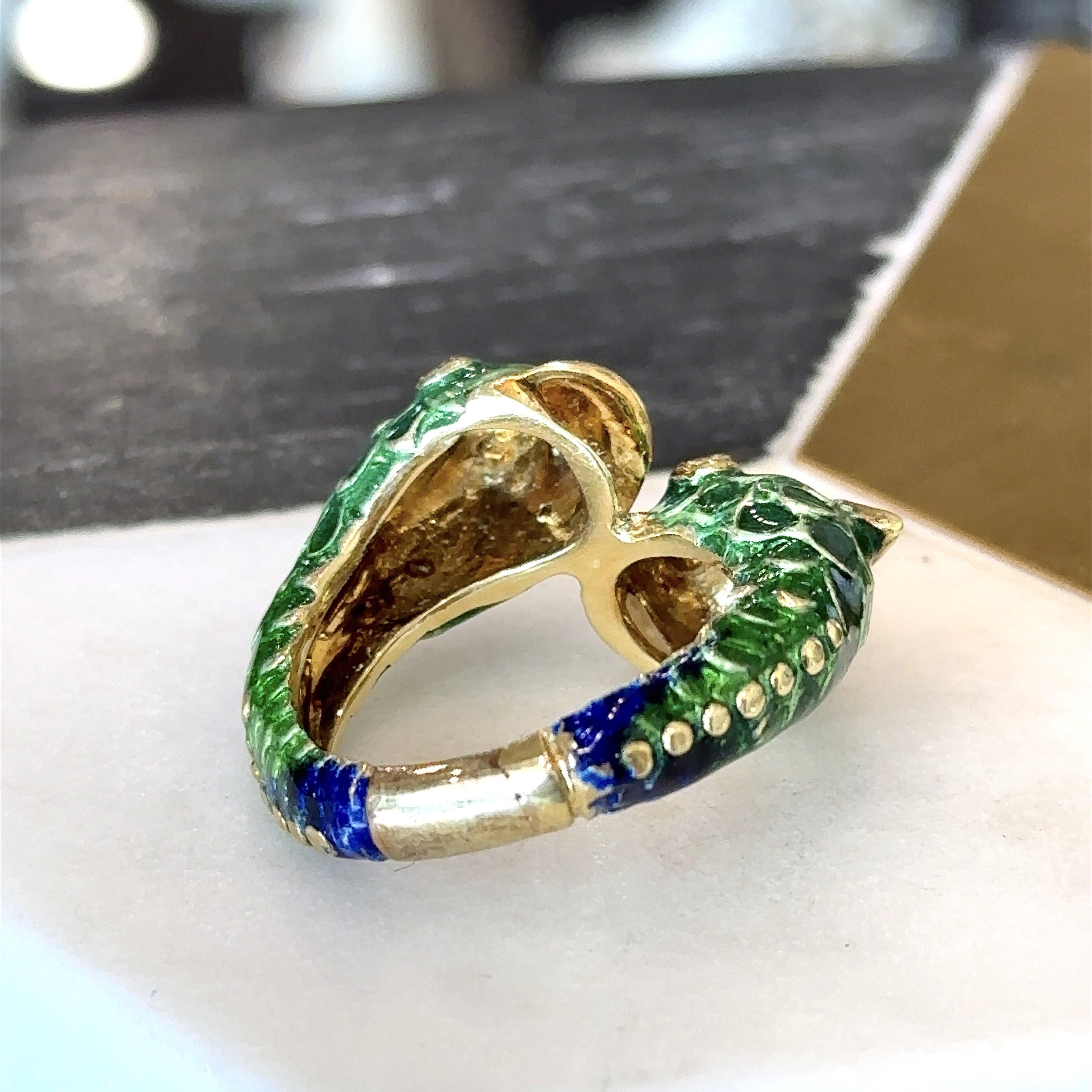 Women's or Men's Diamond and Enamel Vintage Fish Ring