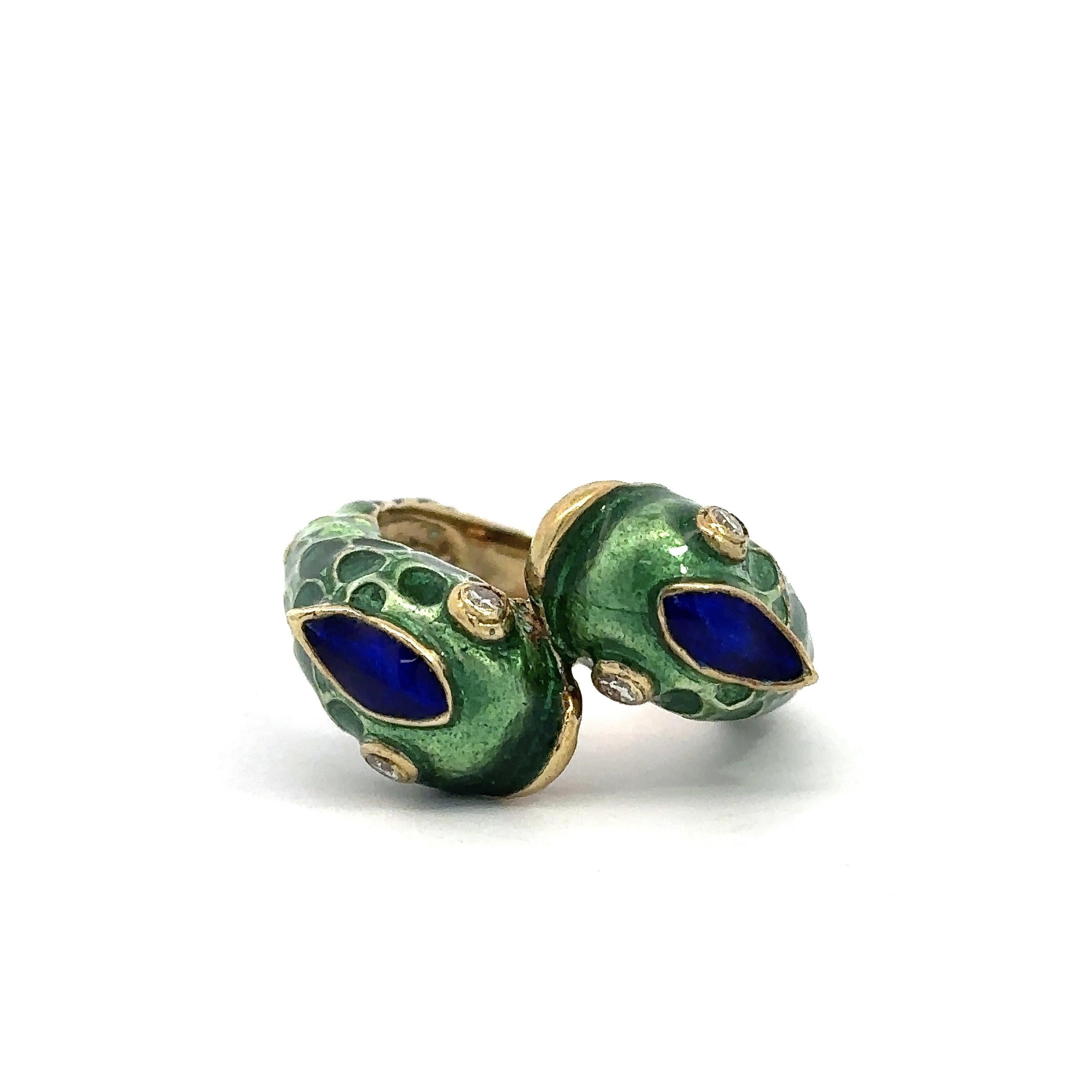 Diamond and Enamel Vintage Fish Ring 1