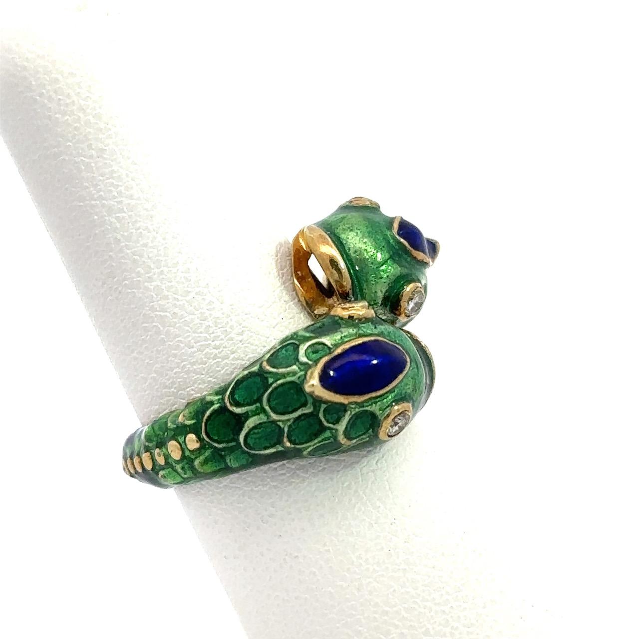 Diamond and Enamel Vintage Fish Ring 2