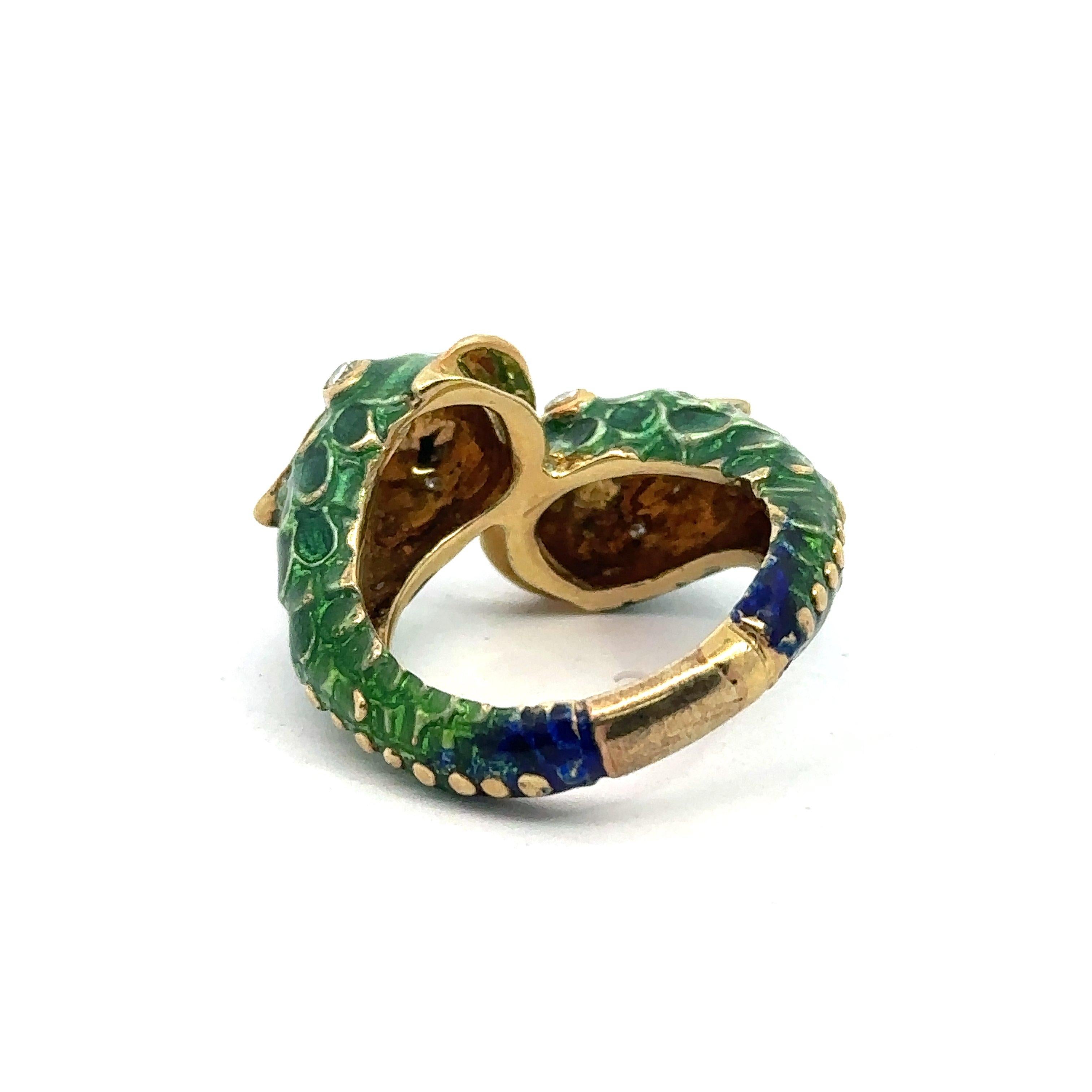 Diamond and Enamel Vintage Fish Ring 3
