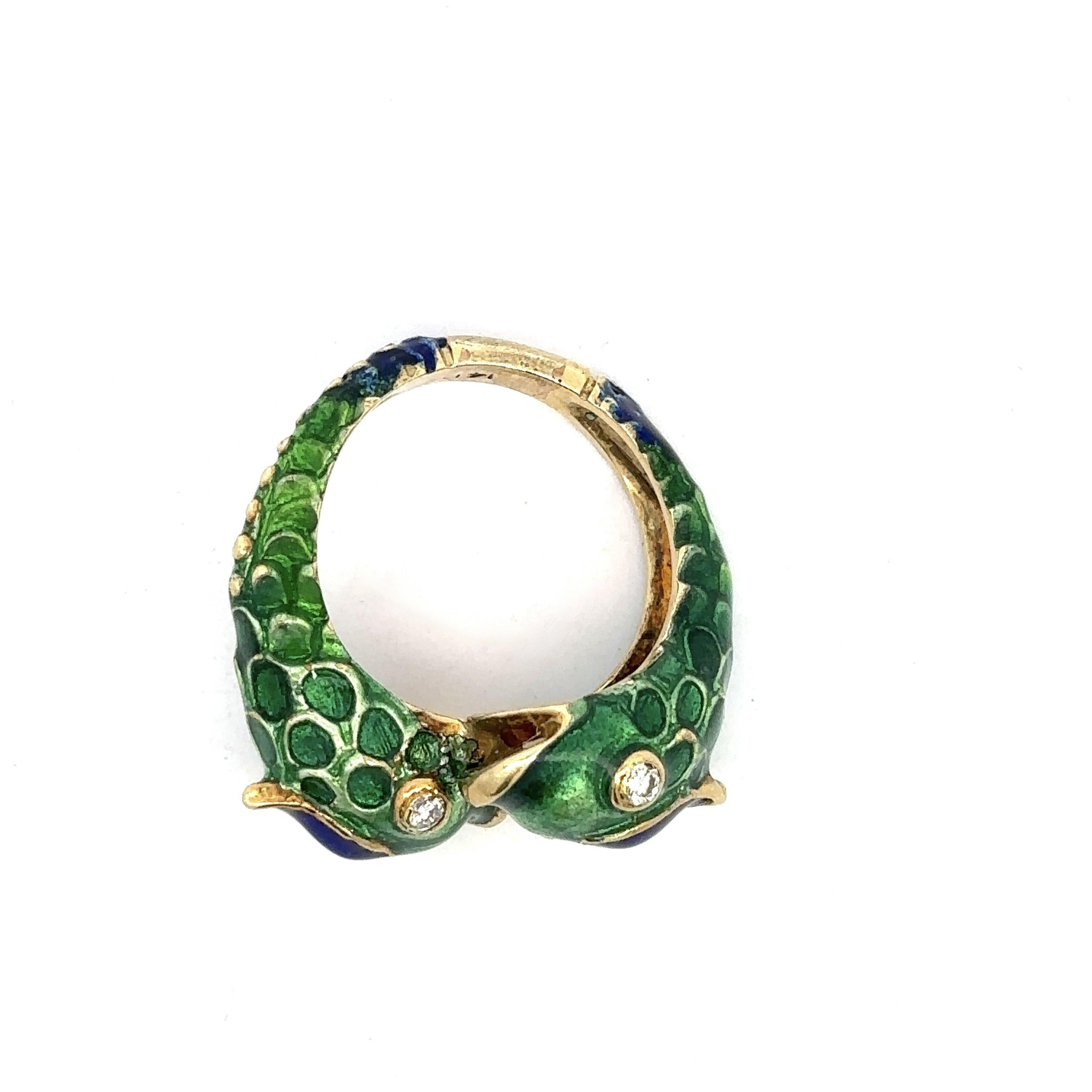 Diamond and Enamel Vintage Fish Ring 4