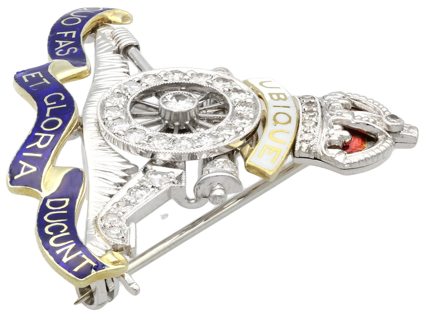 Women's or Men's Antique Diamond and Enamel Yellow Gold and Platinum Sweetheart Brooch Circa 1930