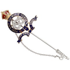 Diamond and Enamel Yellow Gold Regimental Pin Brooch