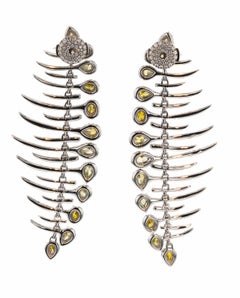 Diamond and Fancy Brown Yellow Diamond Earrings in 18 Karat White Gold