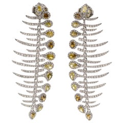Diamond and Fancy Brown Yellow Diamond Earrings in 18 Karat White Gold