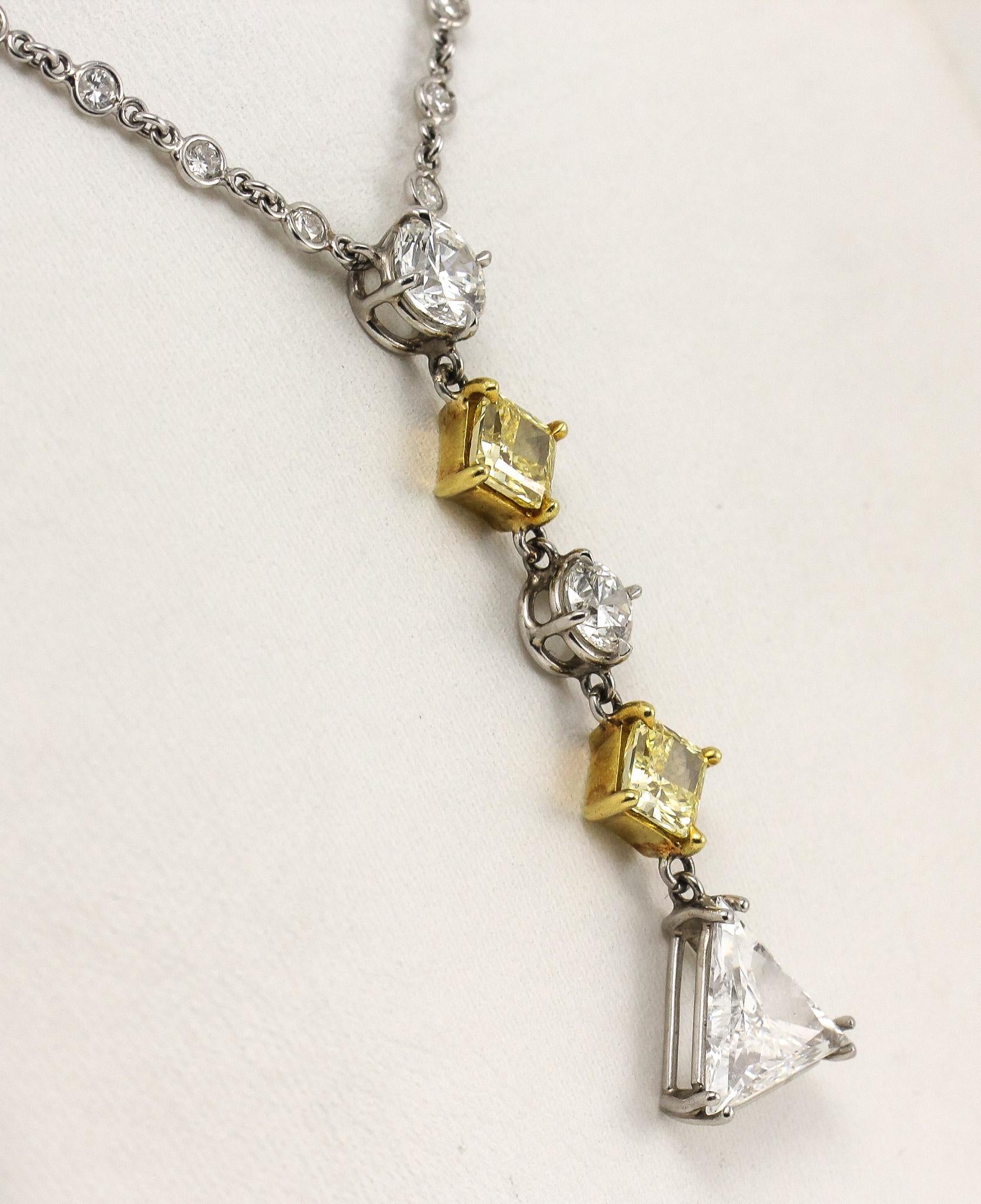 Contemporary Diamond and Fancy Yellow Diamond Platinum Necklace