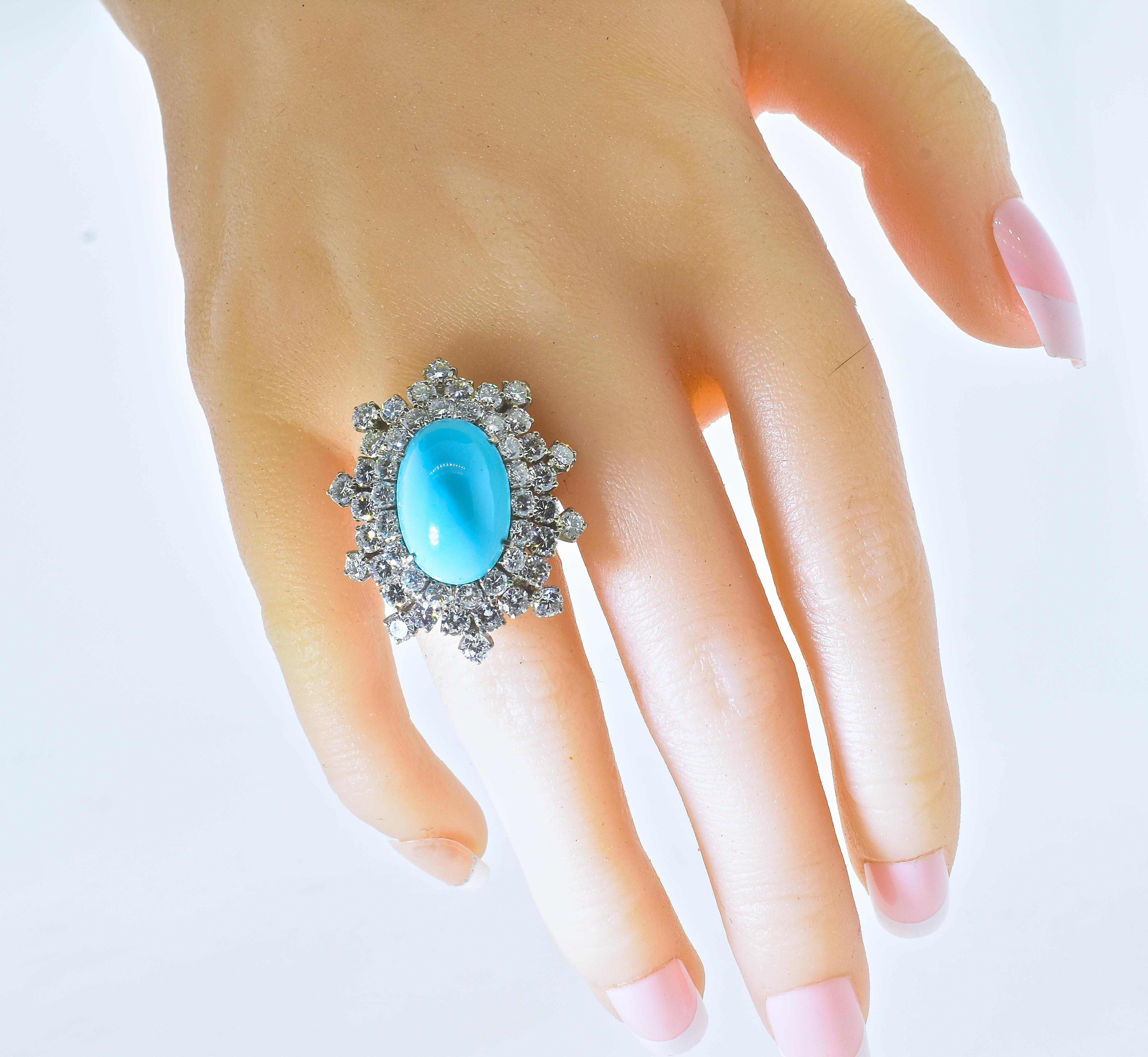 Diamond and Fine Turquoise Platinum Ring, 1960's 4