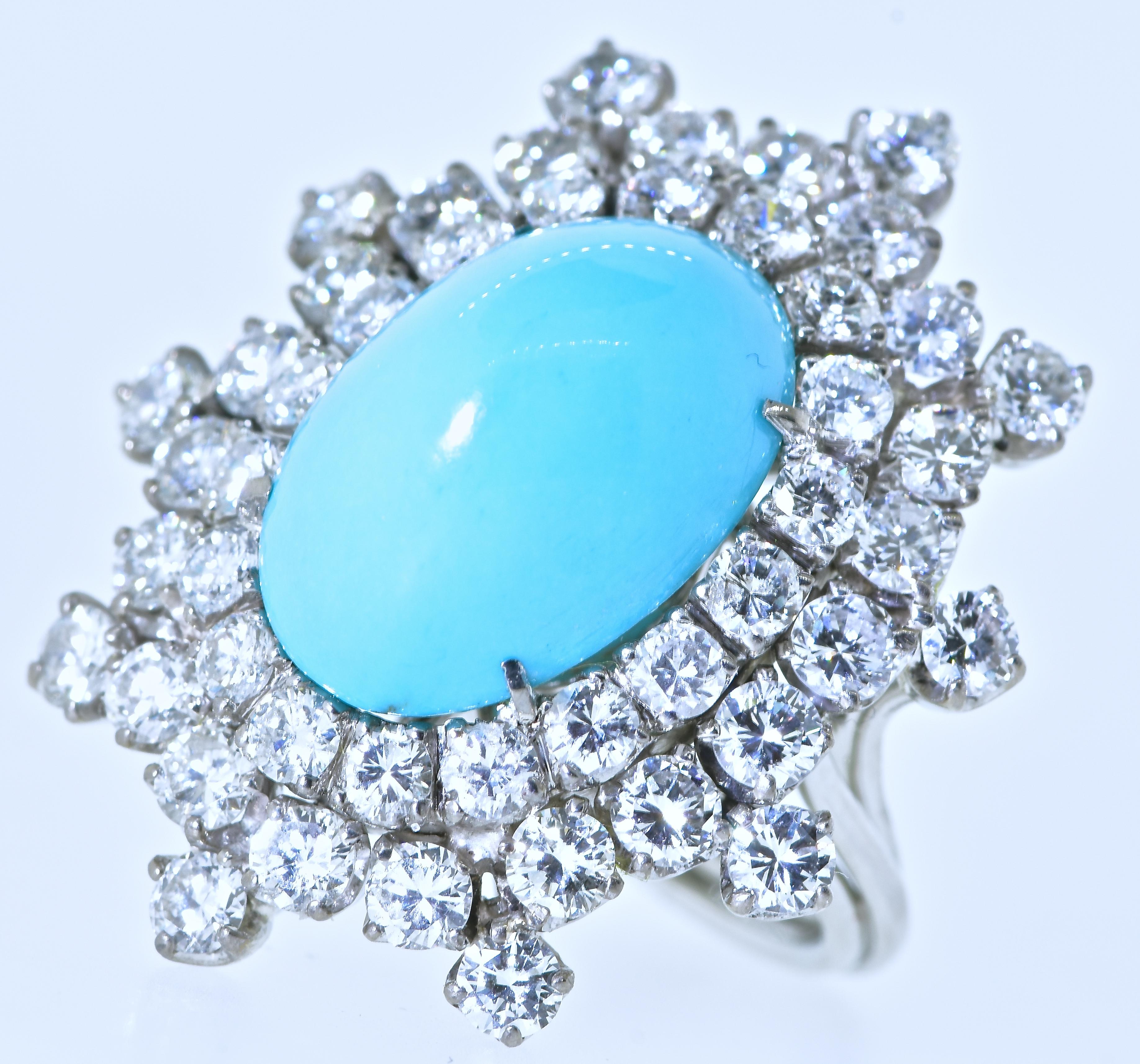 Diamond and Fine Turquoise Platinum Ring, 1960's 6