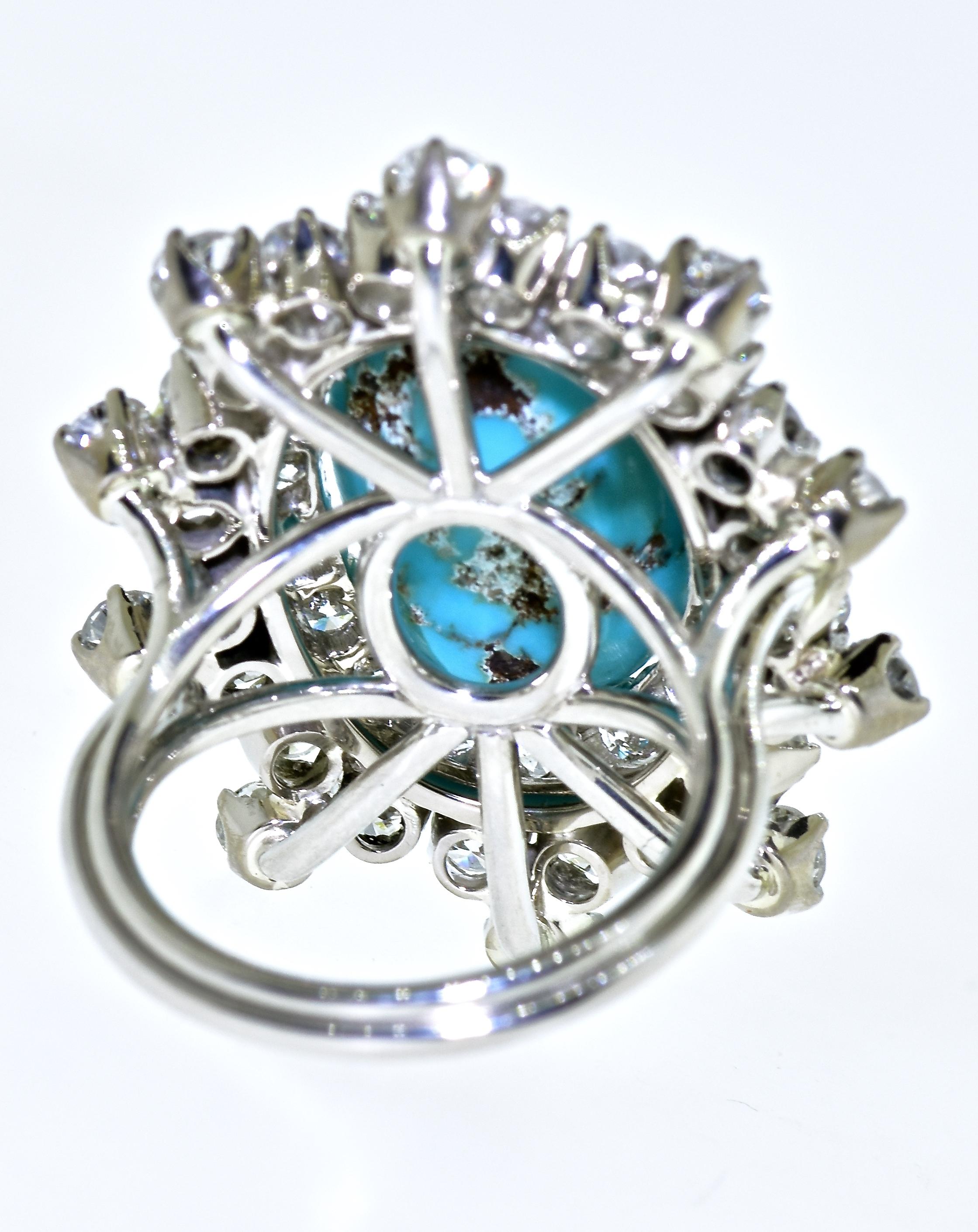 Diamond and Fine Turquoise Platinum Ring, 1960's 1