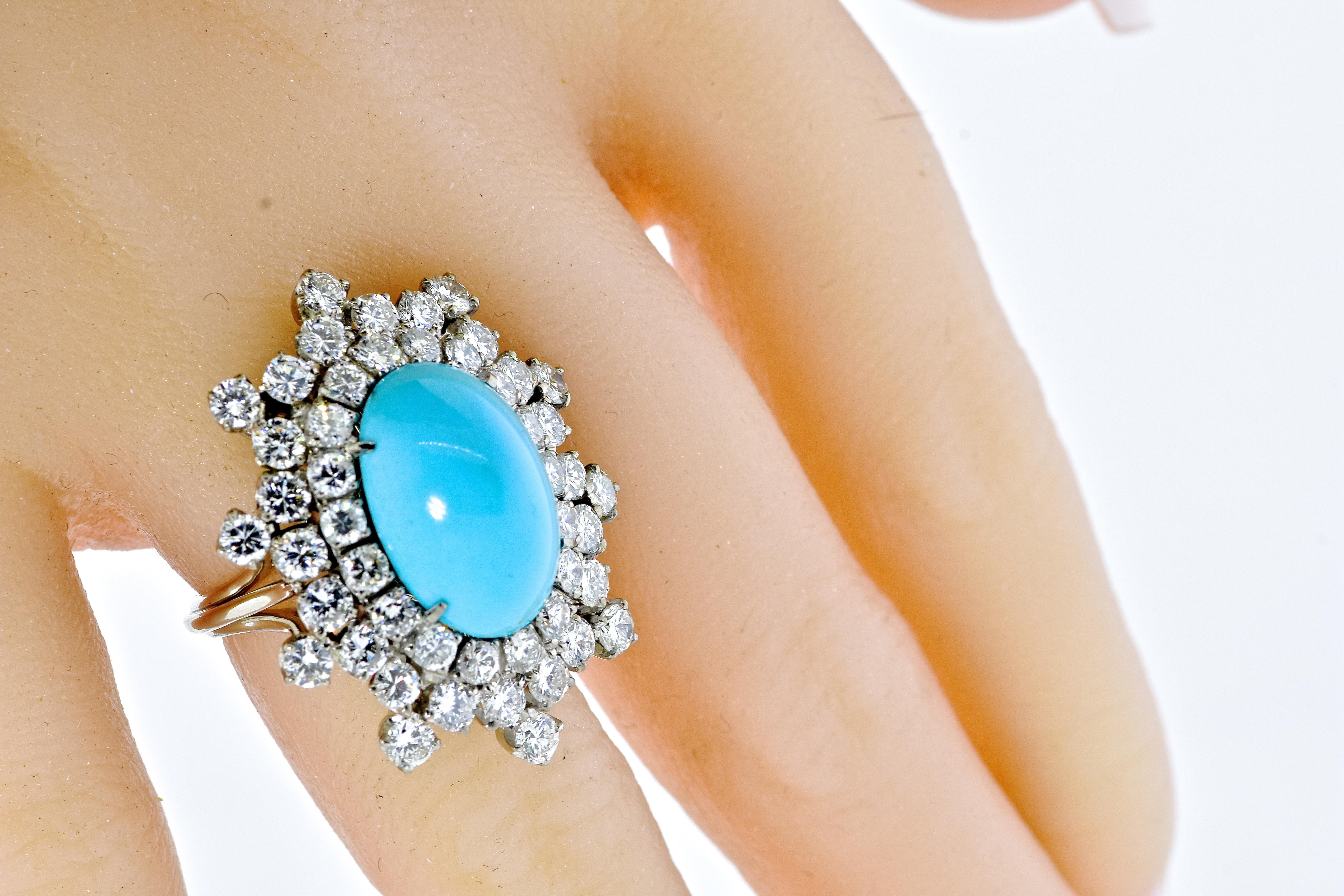 Diamond and Fine Turquoise Platinum Ring, 1960's 2