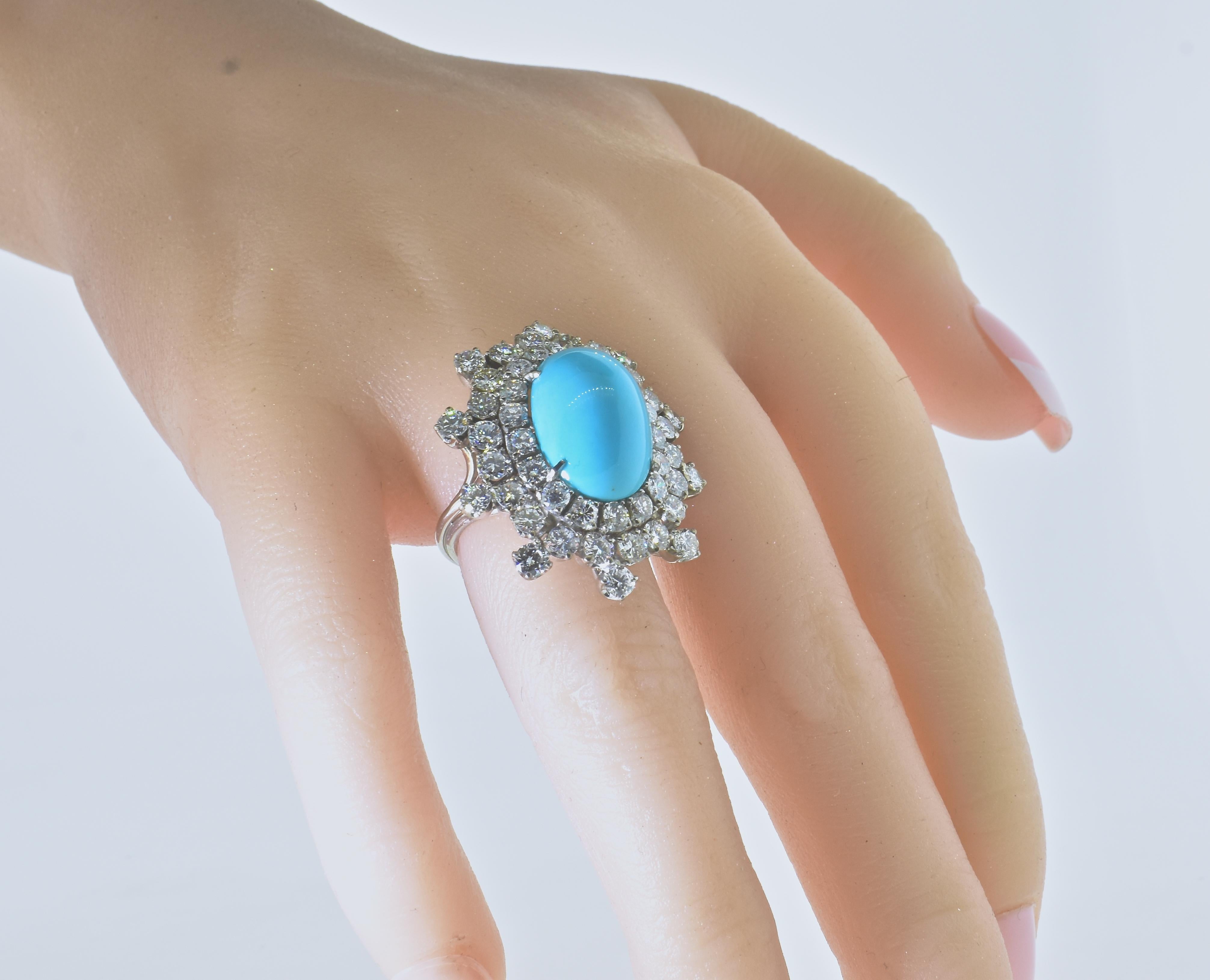 Diamond and Fine Turquoise Platinum Ring, 1960's 3