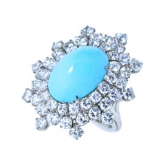 Diamond and Fine Turquoise Platinum Ring, 1960's