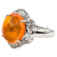 Diamond and Fire Opal Ring in Platinum