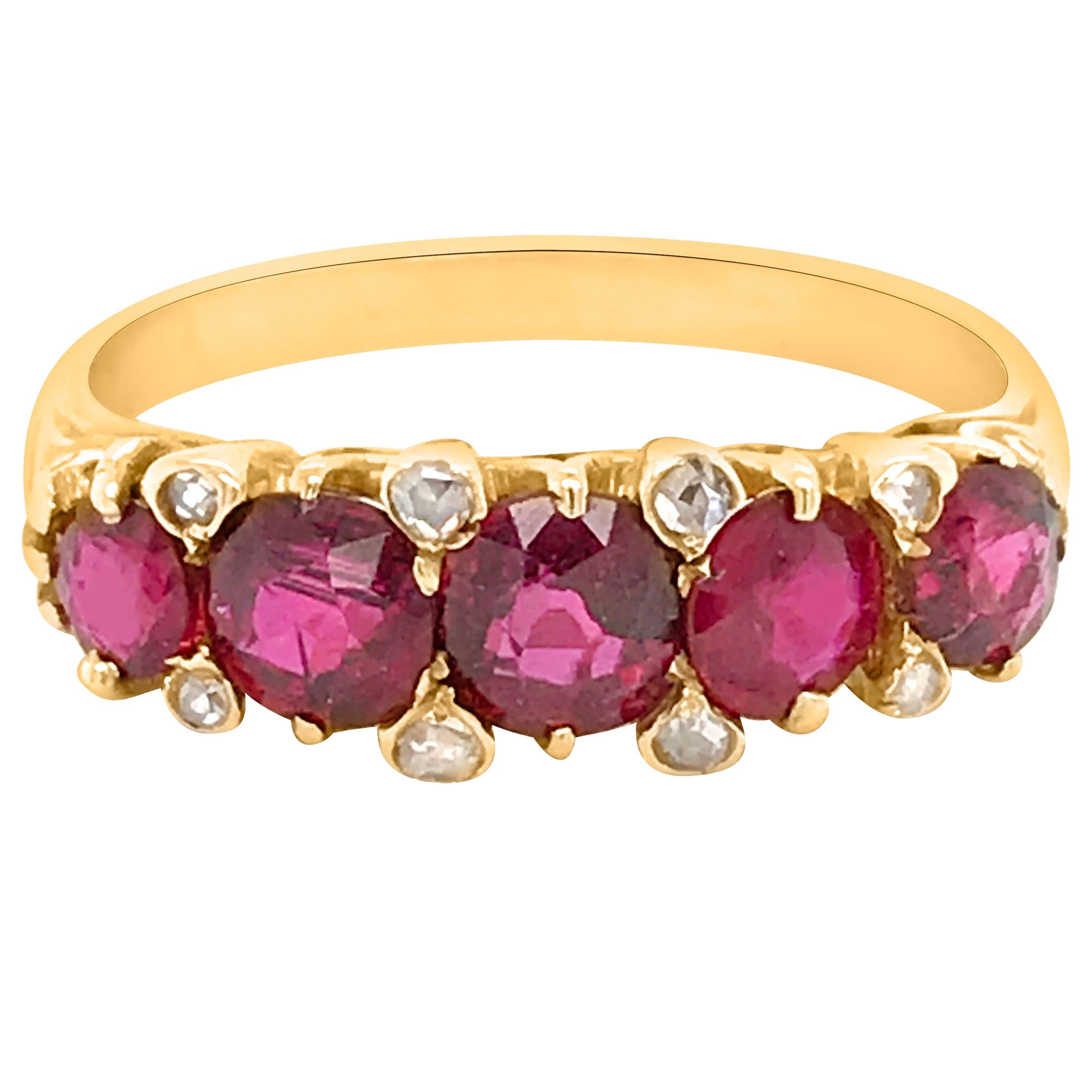 Diamond and Five Ruby Gold Ring