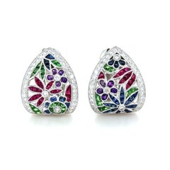 Pendientes Flor de Diamantes y Piedras Preciosas
