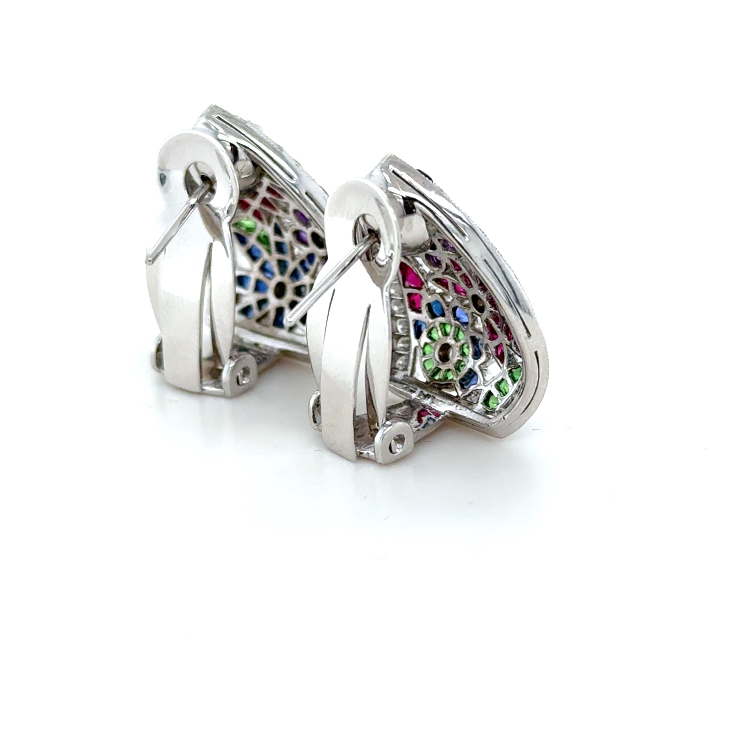 Donna Diamond and Gemstone Flower Earrings in vendita