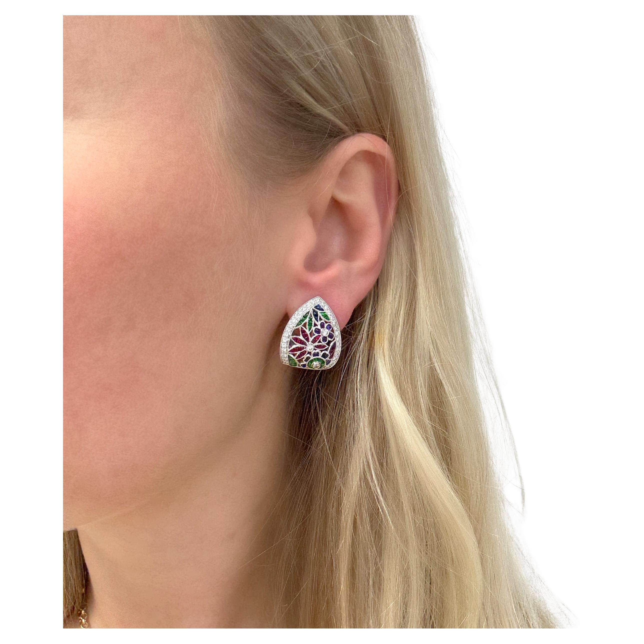 Diamond and Gemstone Flower Earrings