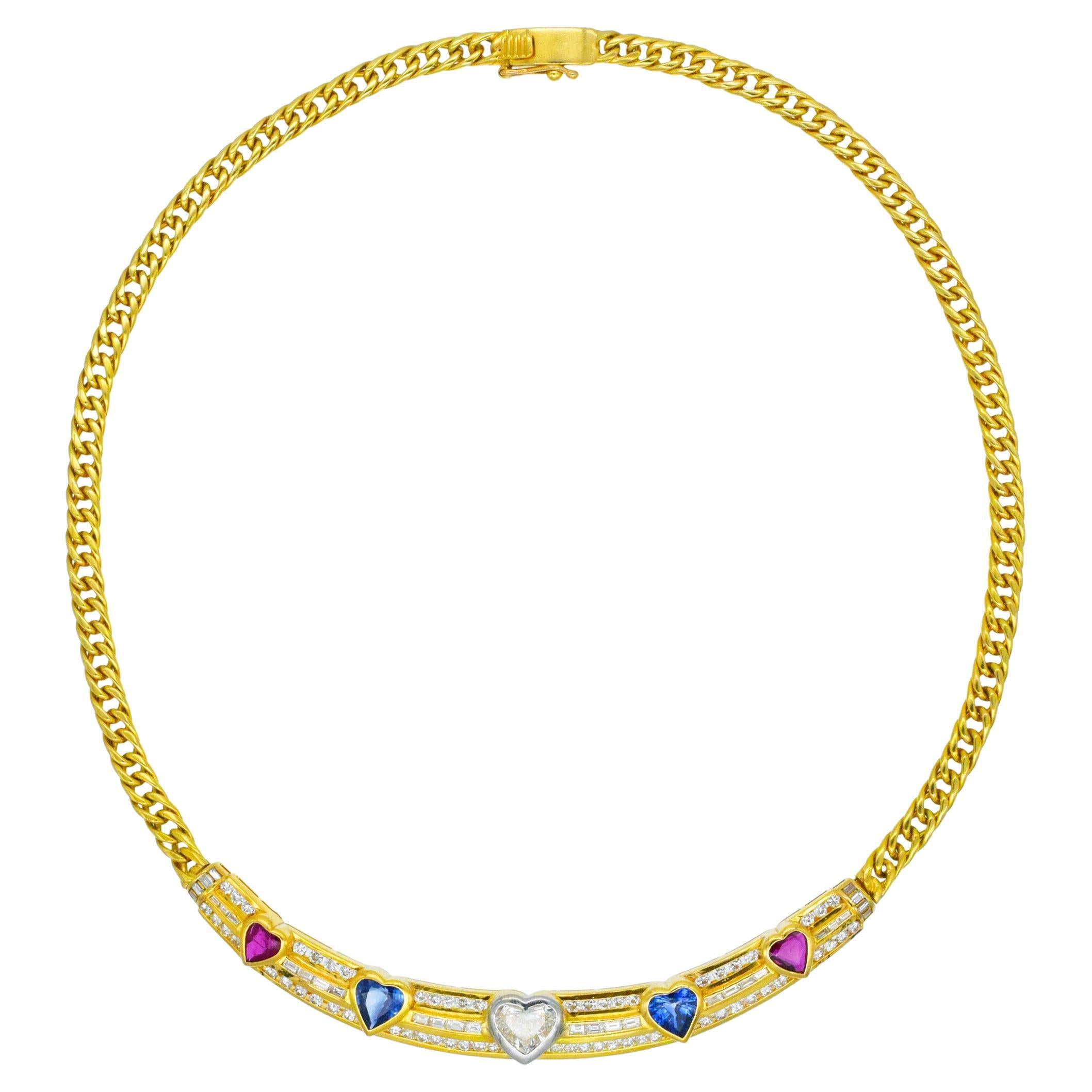 Diamond And Gemstone Necklace In 18k Yellow Gold im Angebot