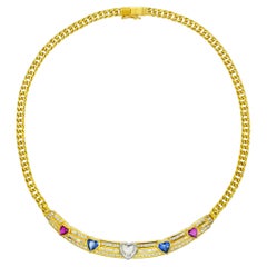 Diamond And Gemstone Necklace In 18k Yellow Gold Diamond And Gemstone Necklace In 18k Yellow Gold