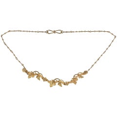 Antique 18k Gold Diamond Necklace, Grapes & Leaves, Italy 1960