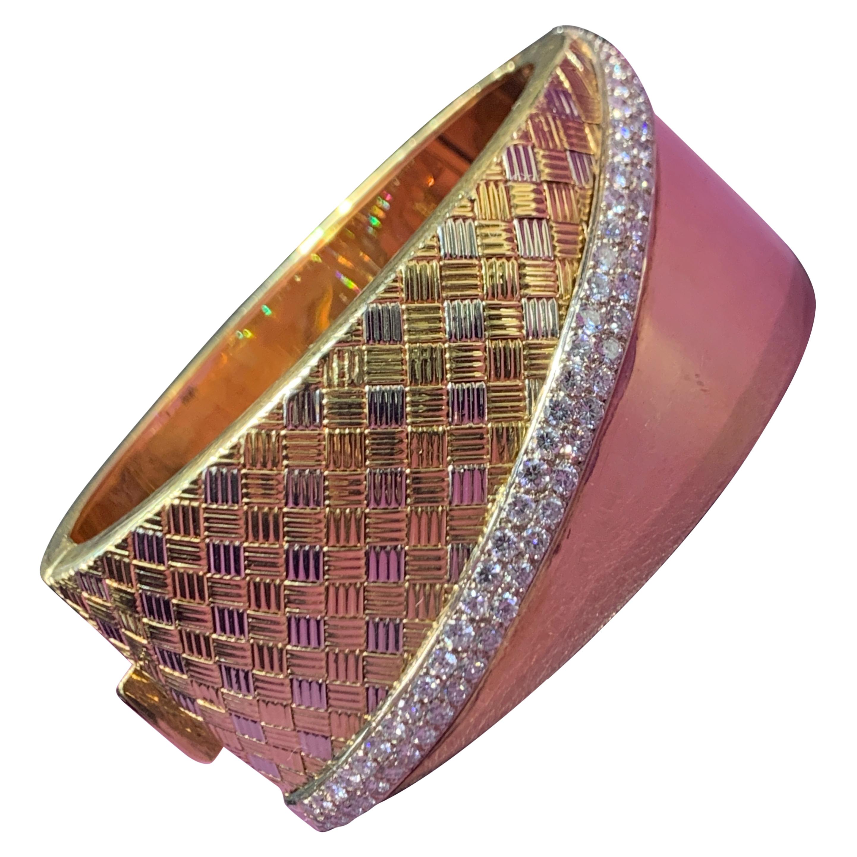 Diamond and Gold Bangle Cuff Bracelet For Sale