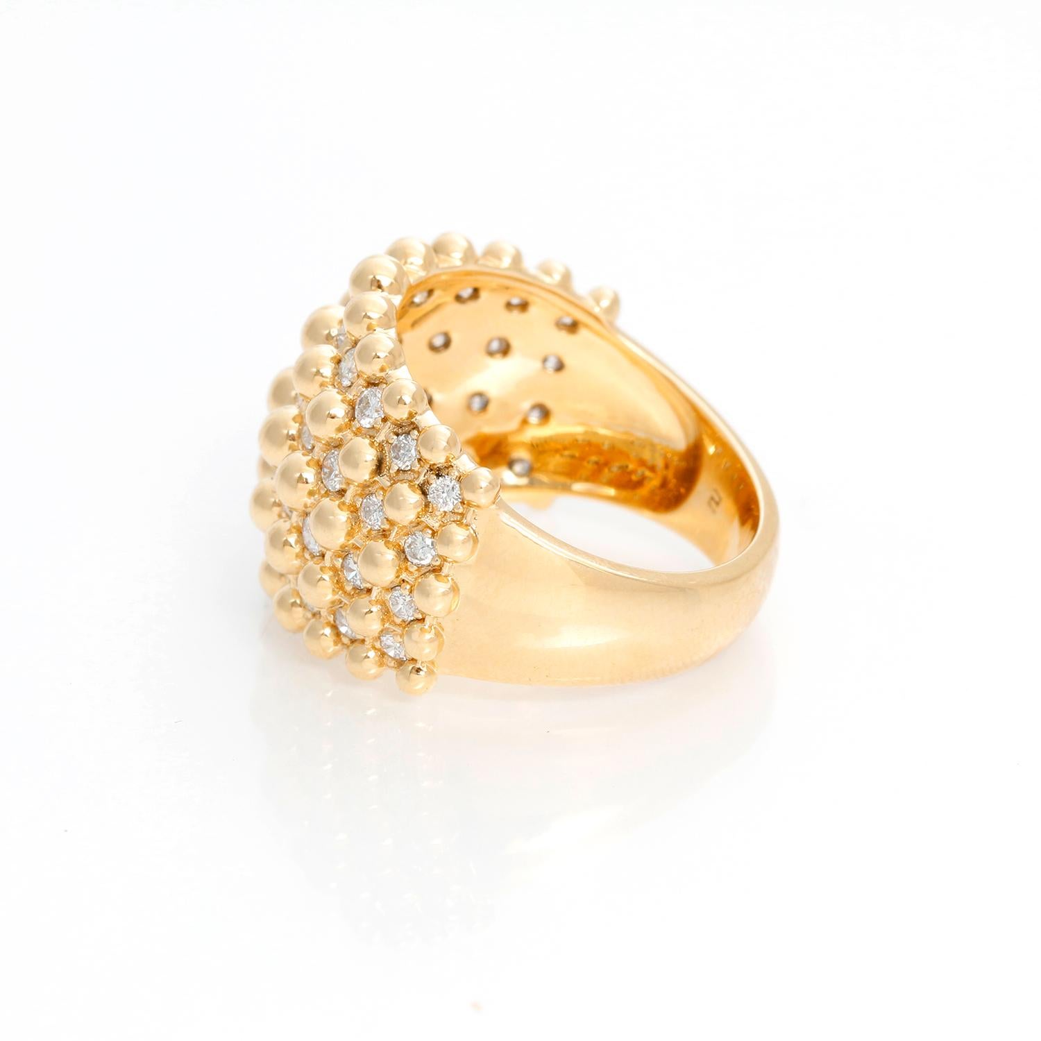 Diamond and Gold Bead 18K Yellow Gold Ring Size 7.5 - 18K Yellow gold polished bead ring. Featuring 1 ct of diamonds. Size 7 .5 Total weight 11.6 grams. 
This ring is easy to wear with everything on your middle finger. 