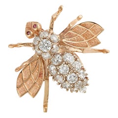 Vintage Diamond and Gold Bee Brooch