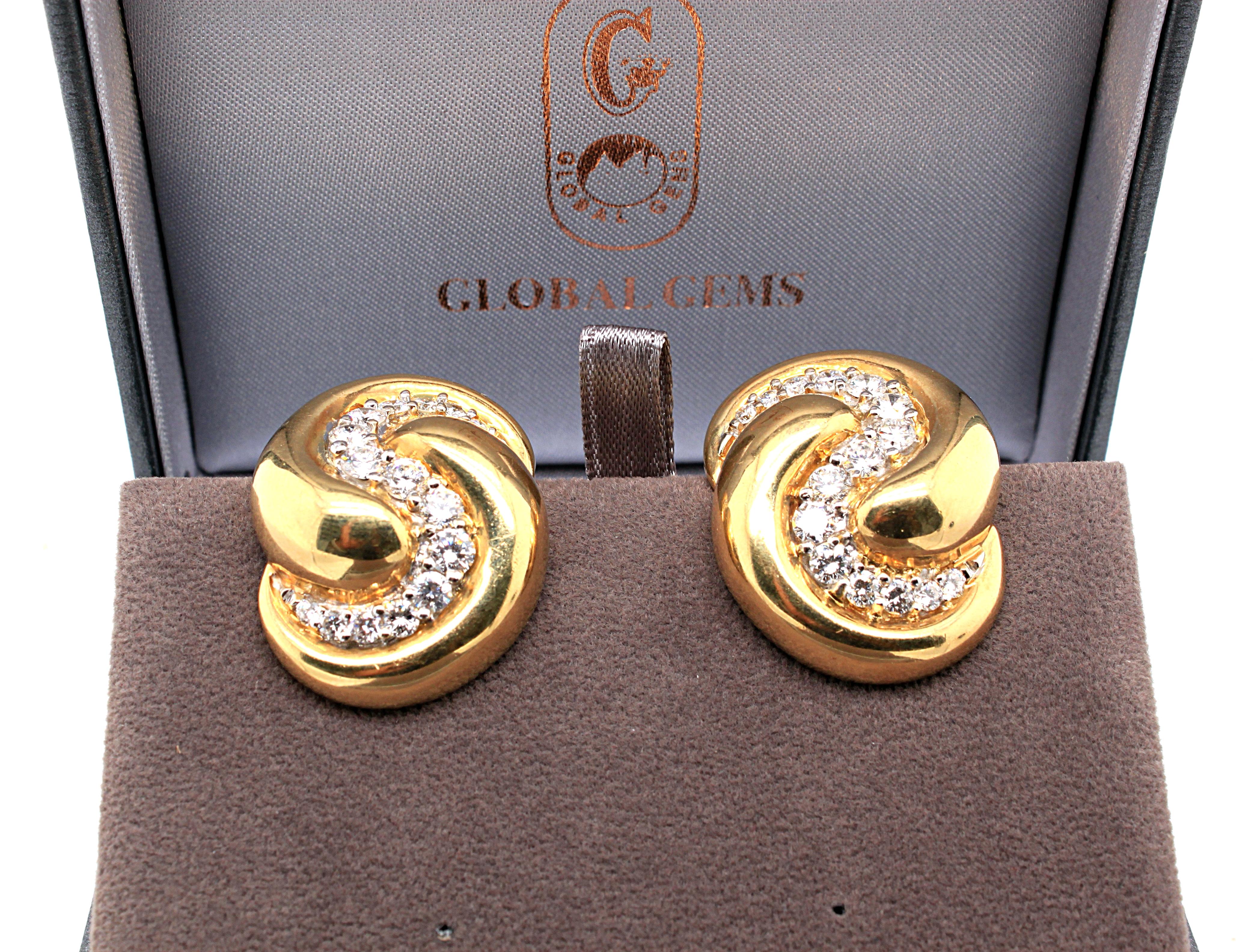 Diamond and Gold Bombé Earclips For Sale 1