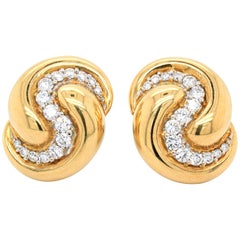 Vintage Diamond and Gold Bombé Earclips