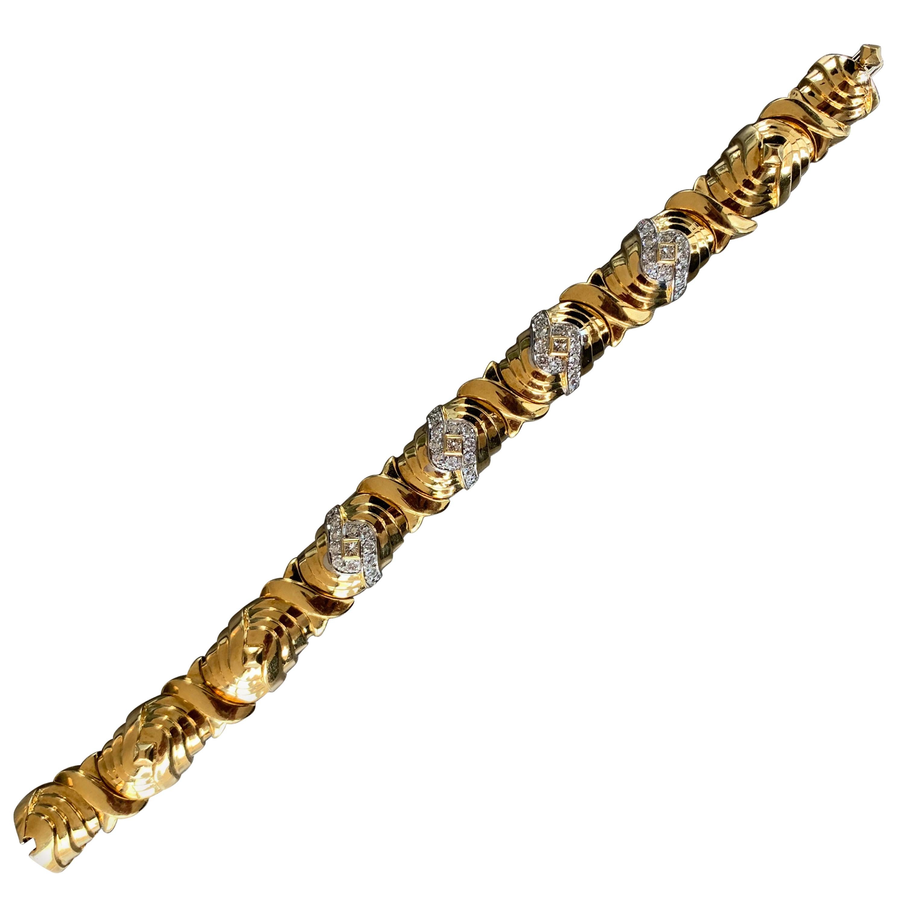 Men's Diamond and Gold Bracelet by Elan For Sale