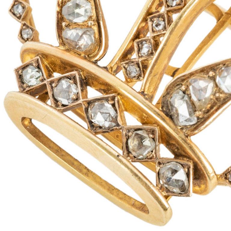 Taille coussin antique Épingle de couronne en or et diamants, XIXe siècle en vente