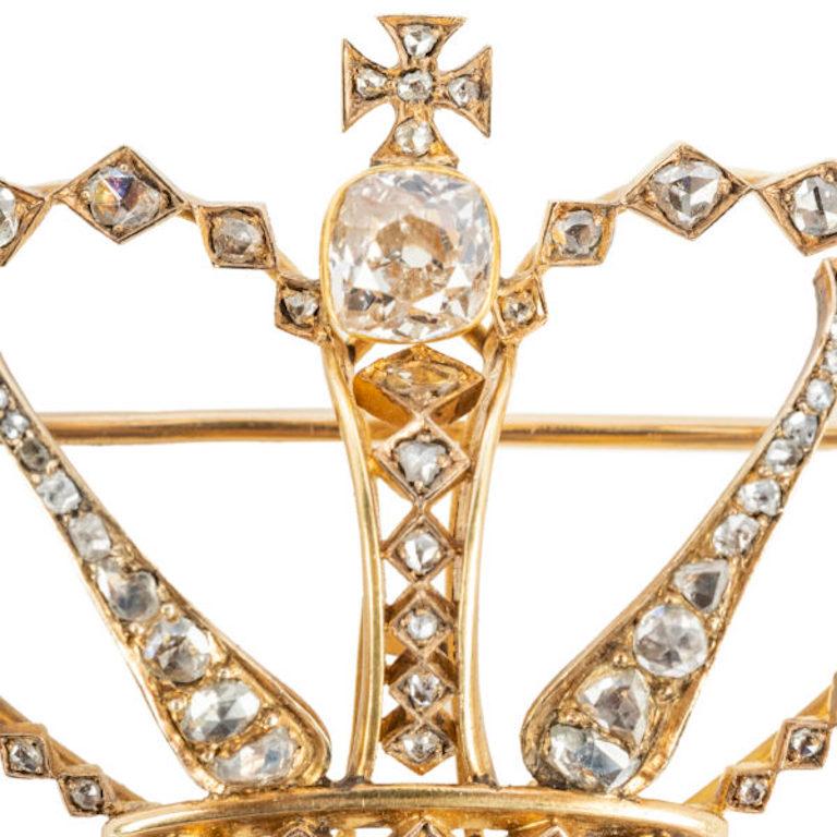 Épingle de couronne en or et diamants, XIXe siècle Unisexe en vente