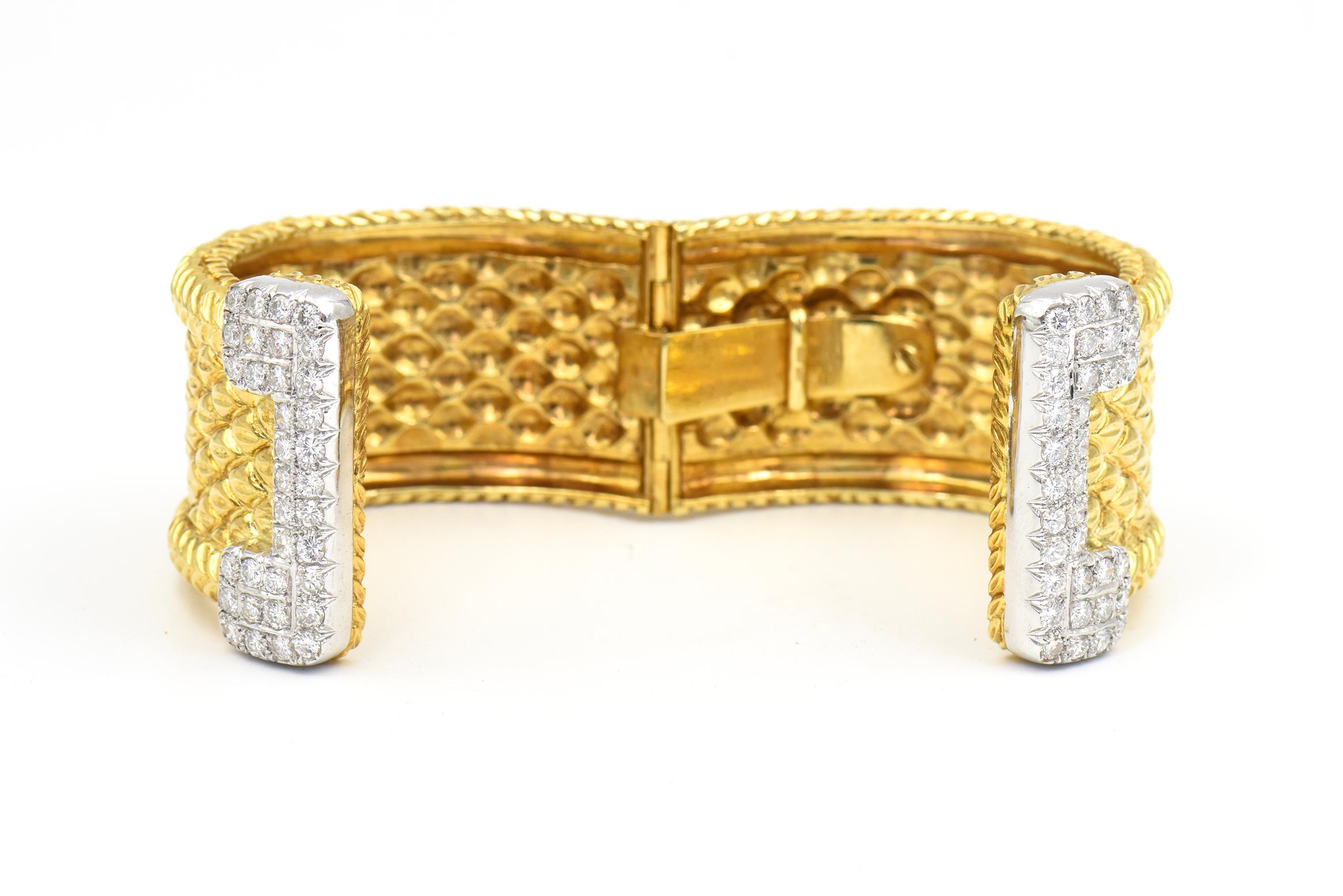 Women's or Men's Diamond and Gold Cuff Bracelet For Sale