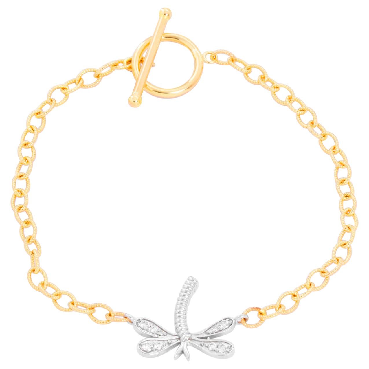 Diamond and Gold Dragonfly Bracelet For Sale