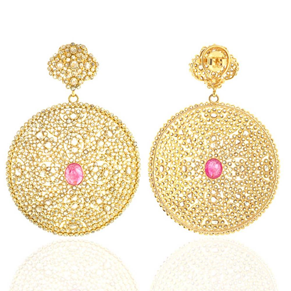 Art Deco Diamond and Gold Earring with Tourmaline in Centre