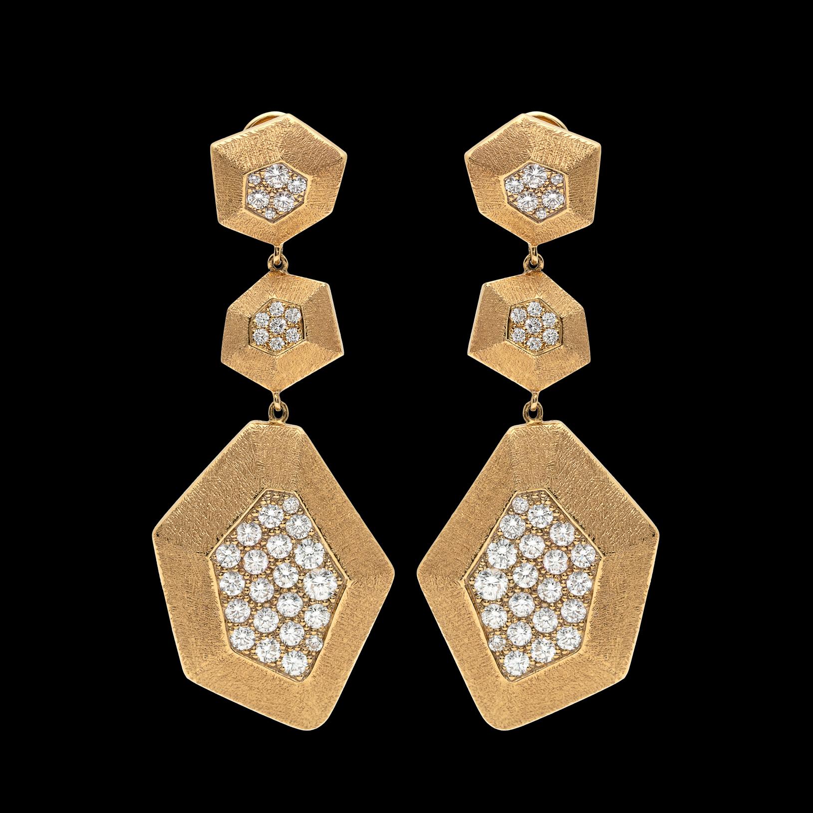 Round Cut Diamond and Gold Earrings by Mimi So