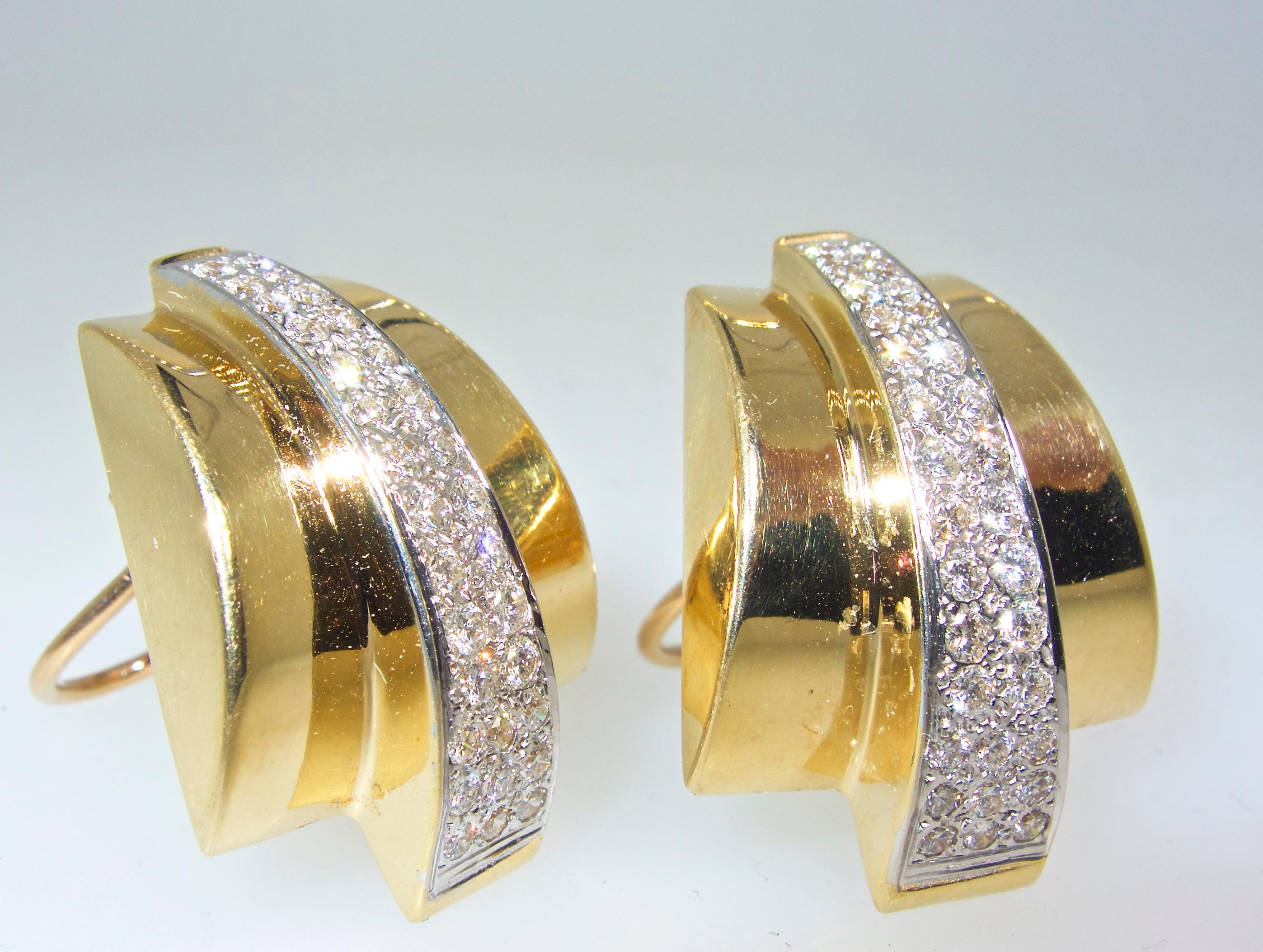 Diamond and Gold Earrings In Excellent Condition In Aspen, CO